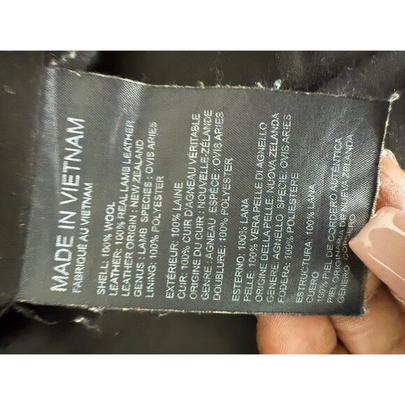 Club Monaco Womens Italian Wool Coat XS Black Leather Sleeve Detail - Picture 4 of 11